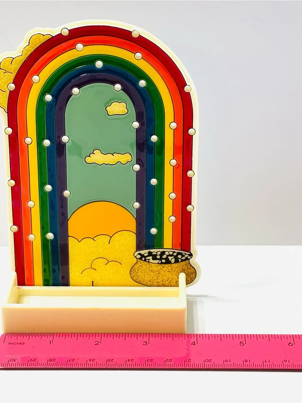 Vintage 1980s Rainbow Pot of Gold Acrylic Earring Tree Holder Organizer